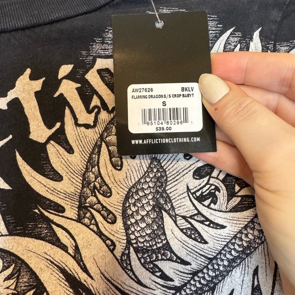 Affliction Black Graphic T-Shirt dragon baby tee cropped size small - Picture 3 of 5